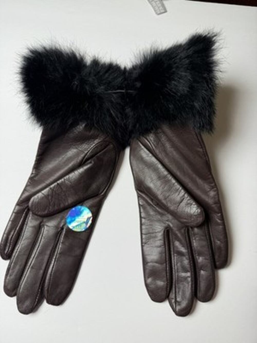 Fownes Brown Leather Gloves Womens 6.5 Mink Fur Trim Cuff Winter Warm NWOT